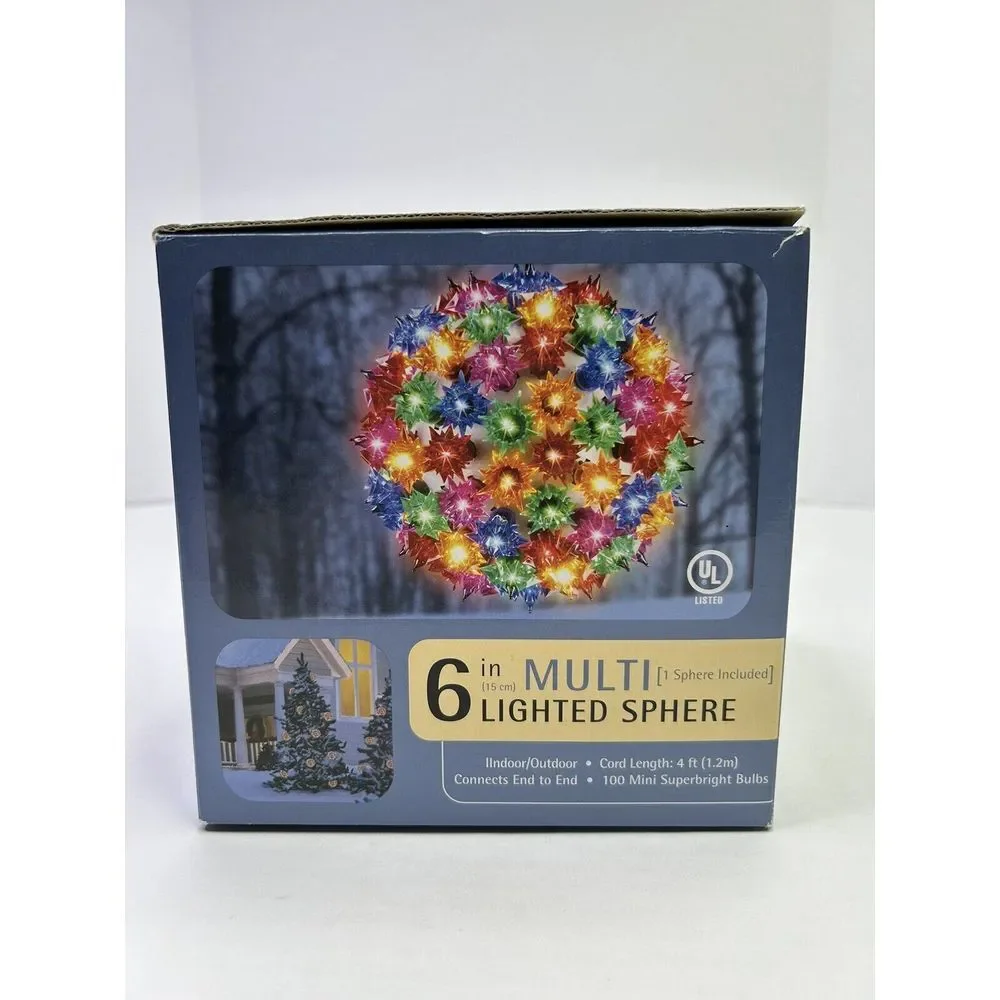 Hanging Christmas Light Sphere Multi-colored 100 Lights Indoor + Outdoor Works